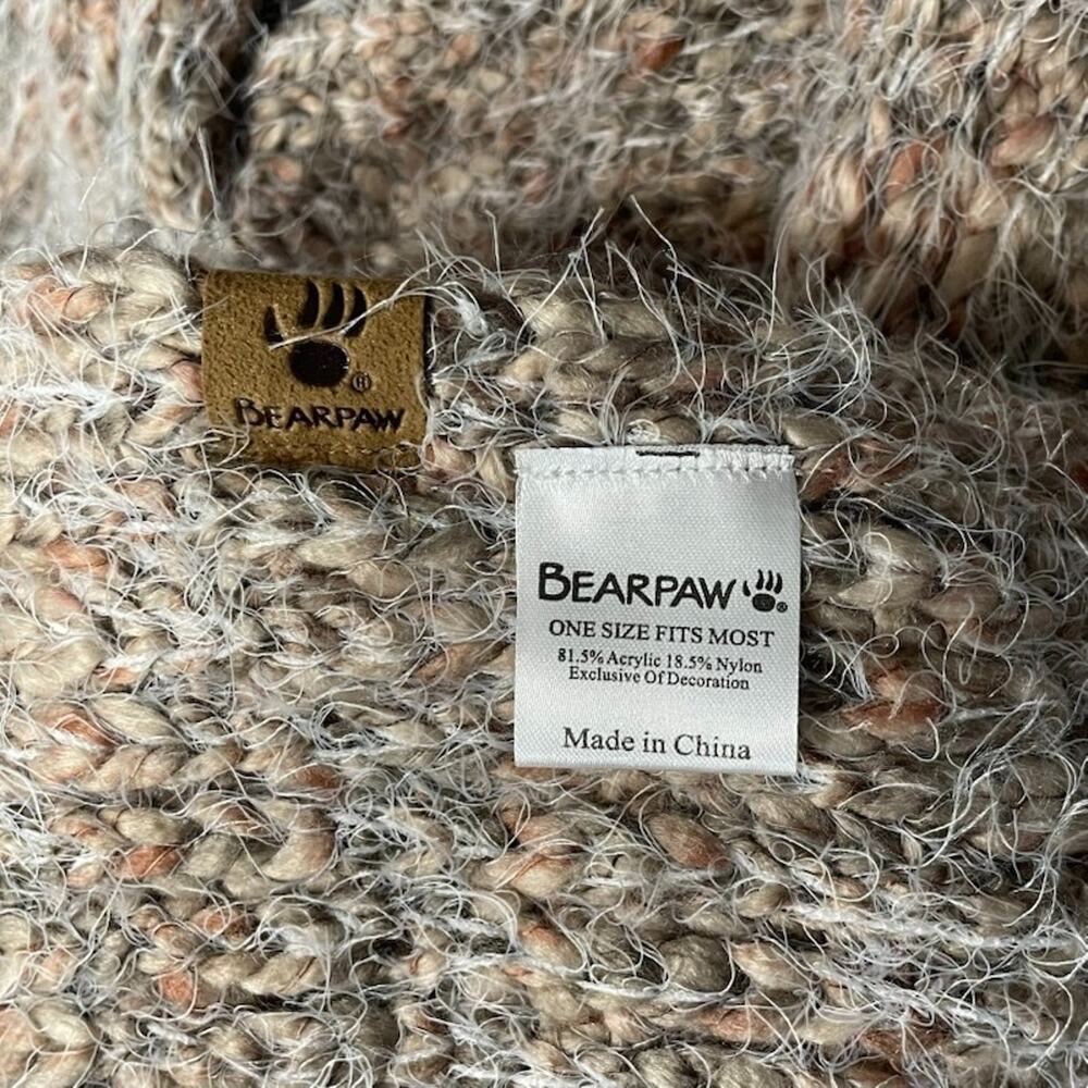 Bear Paw Cozy Knit Scarf Light Gray & Pink Tan 68" X 10" Winter Fashionable